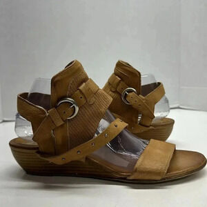 Miz Mooz Farley Sandals Shoes Leather Demi Wedge Open Toe Shoe Tan Brown Size 10